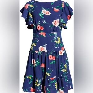 NEW Eliza J Navy Dress with Floral Accents